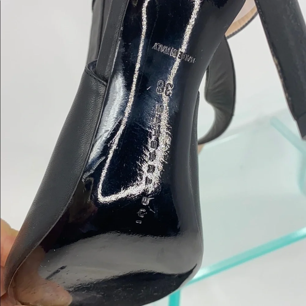 Barbara Bui Sz 38 Black Leather Ankle Wrap Heels